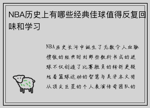 NBA历史上有哪些经典佳球值得反复回味和学习